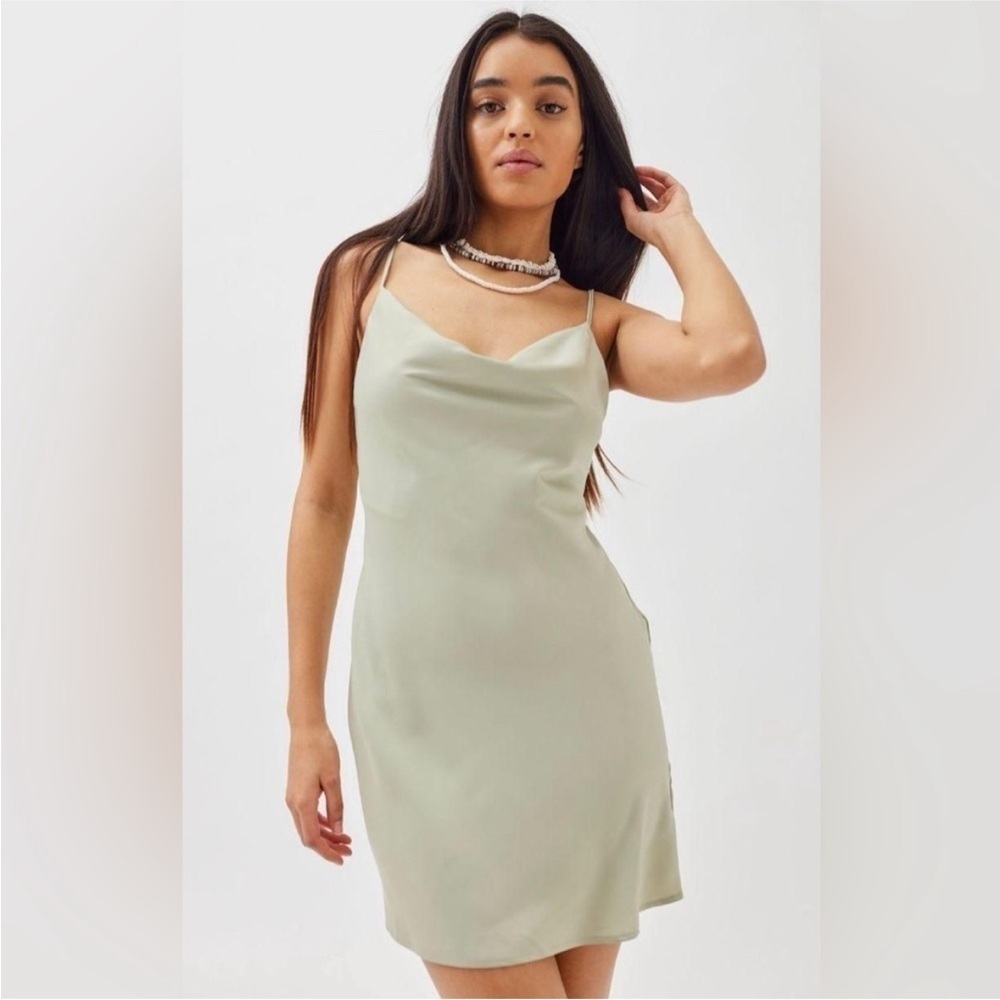 Urban Outfitters Cowl Neck Sage Green Mini Slip Dress Size Medium